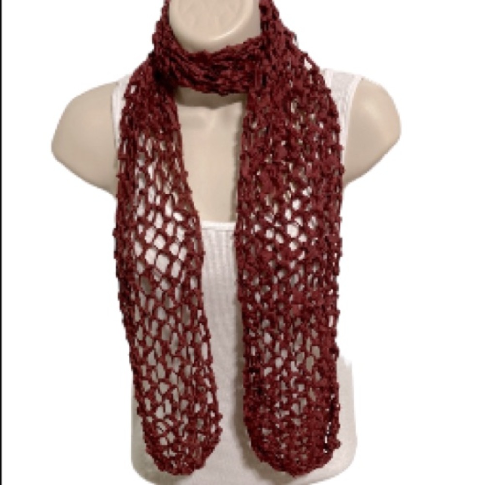 Knotted Scarf Boho Bohemian Casual Burgundy  54 x 6 inches